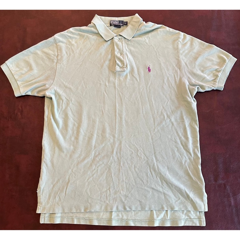 Polo Ralph Lauren Mens Sage Green Pique Short Sleeve Polo Shirt Purple Pony L